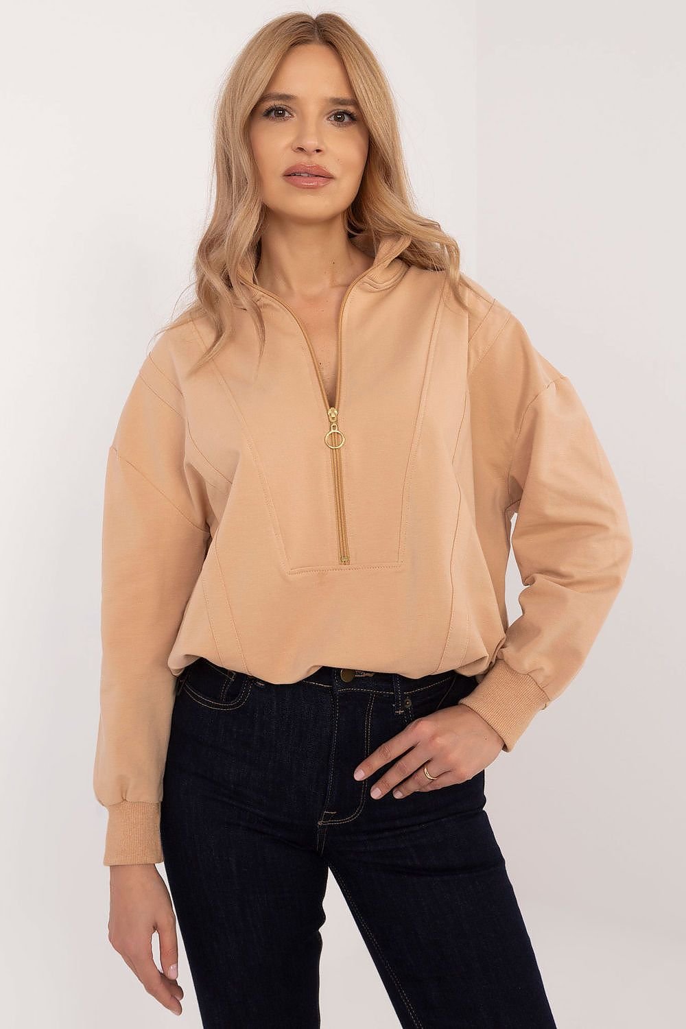 Sweatshirt med glidelås til dame fra MS StyleHaven, størrelse XL, med short, bukselengde long, kjolelengde maxi, kjolestil gown; sheath