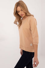 Universal bluse i bomull – 3/4 ermer til dame fra MS StyleHaven, størrelse s, med short, bukselengde long, kjolelengde mini, kjolestil wrap; a-line