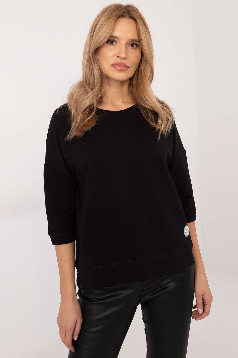 Universal bluse i bomull – 3/4 ermer til dame fra MS StyleHaven, størrelse XL, med short, bukselengde long, kjolelengde mini, kjolestil wrap; a-line