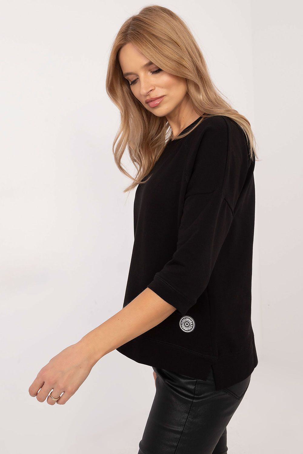 Universal bluse i bomull – 3/4 ermer til dame fra MS StyleHaven, størrelse s, med short, bukselengde long, kjolelengde mini, kjolestil wrap; a-line