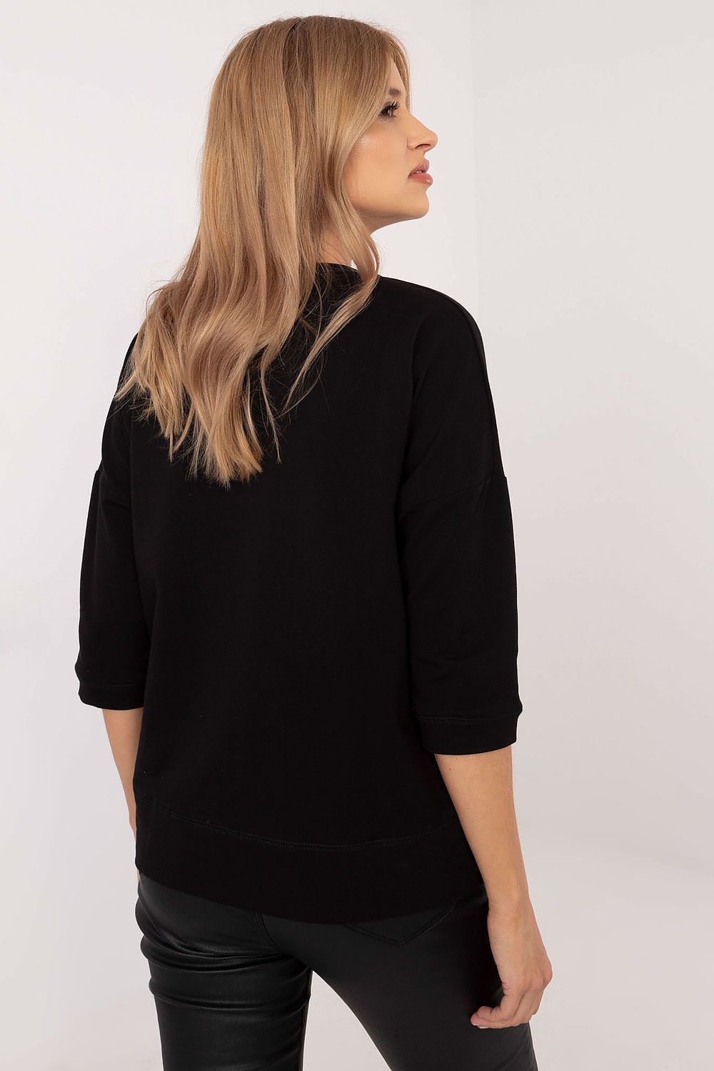 Universal bluse i bomull – 3/4 ermer til dame fra MS StyleHaven, størrelse M, med short, bukselengde long, kjolelengde mini, kjolestil wrap; a-line