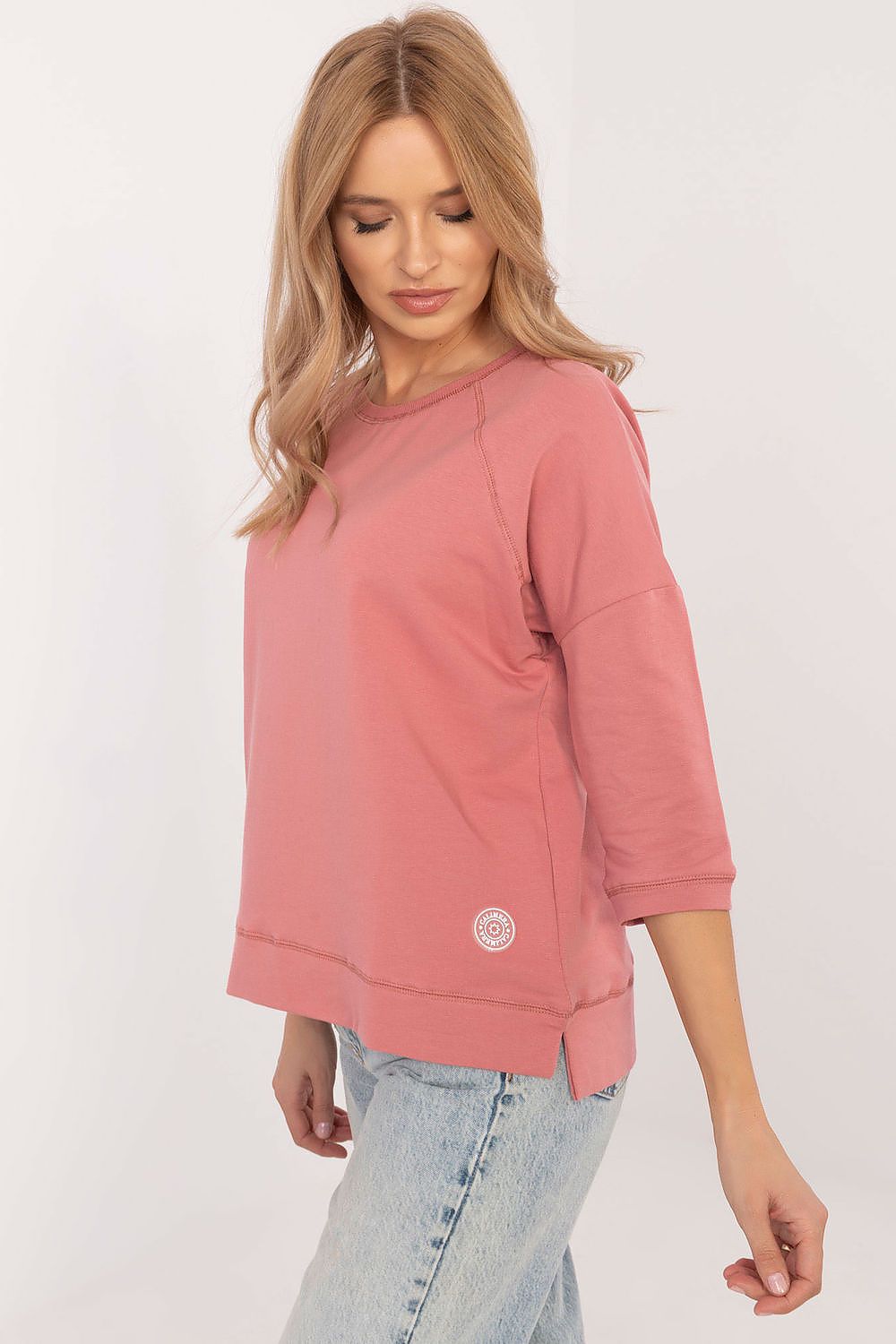 Universal bluse i bomull – 3/4 ermer til dame fra MS StyleHaven, størrelse XL, med short, bukselengde long, kjolelengde mini, kjolestil wrap; a-line
