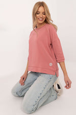 Universal bluse i bomull – 3/4 ermer til dame fra MS StyleHaven, størrelse M, med short, bukselengde long, kjolelengde mini, kjolestil wrap; a-line
