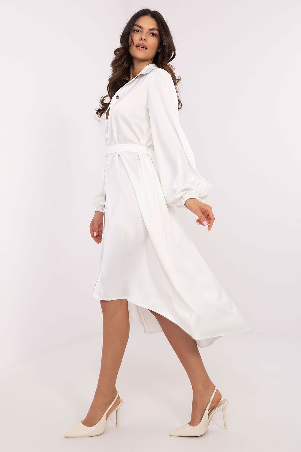 Wild Charm – Lakerta Skjortekjole til dame fra MS StyleHaven, laget av Viskose; polyester, farge Hvit, størrelse L/XL, med long ermer, perfekt til casual; dress