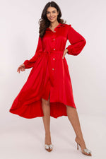 Wild Charm – Lakerta Skjortekjole til dame fra MS StyleHaven, laget av Viskose; polyester, farge Rød, størrelse L/XL, med long ermer, perfekt til casual; dress