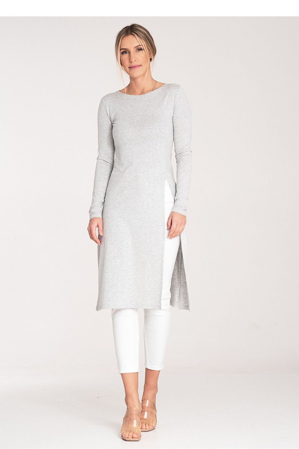 Side Elegance Tunika - Figl til dame fra MS StyleHaven, laget av Elastan; polyester, farge Grå, størrelse S, med long ermer, perfekt til casual; dress