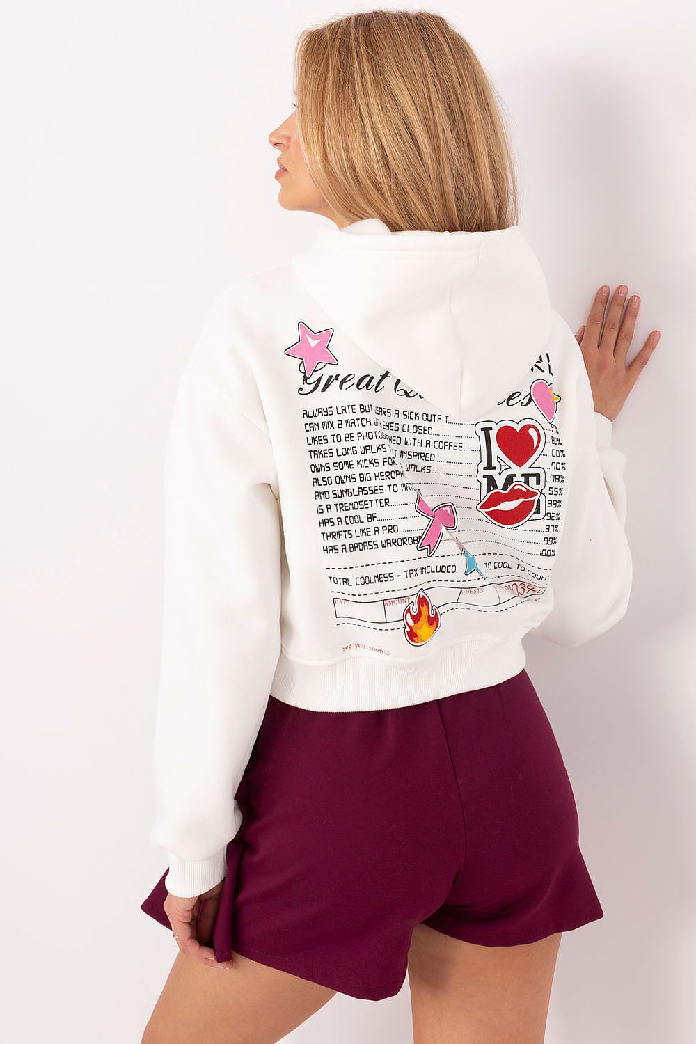 Kort Hettegenser med Print - FP til dame fra MS StyleHaven, størrelse L, med long, kjolelengde knee, kjolestil sweater