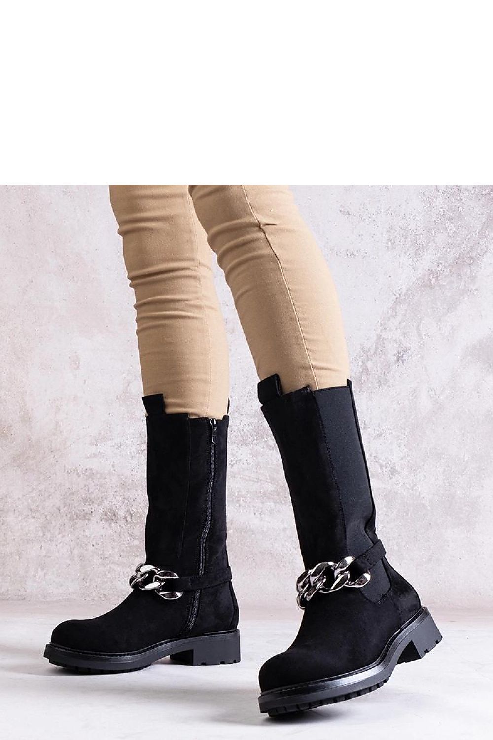 Svarte ankelstøvletter for dame med kjede til dame fra MS StyleHaven, laget av Viskose; polyester; Polyamid, farge Svart, størrelse 38, med long ermer, perfekt til casual; dress