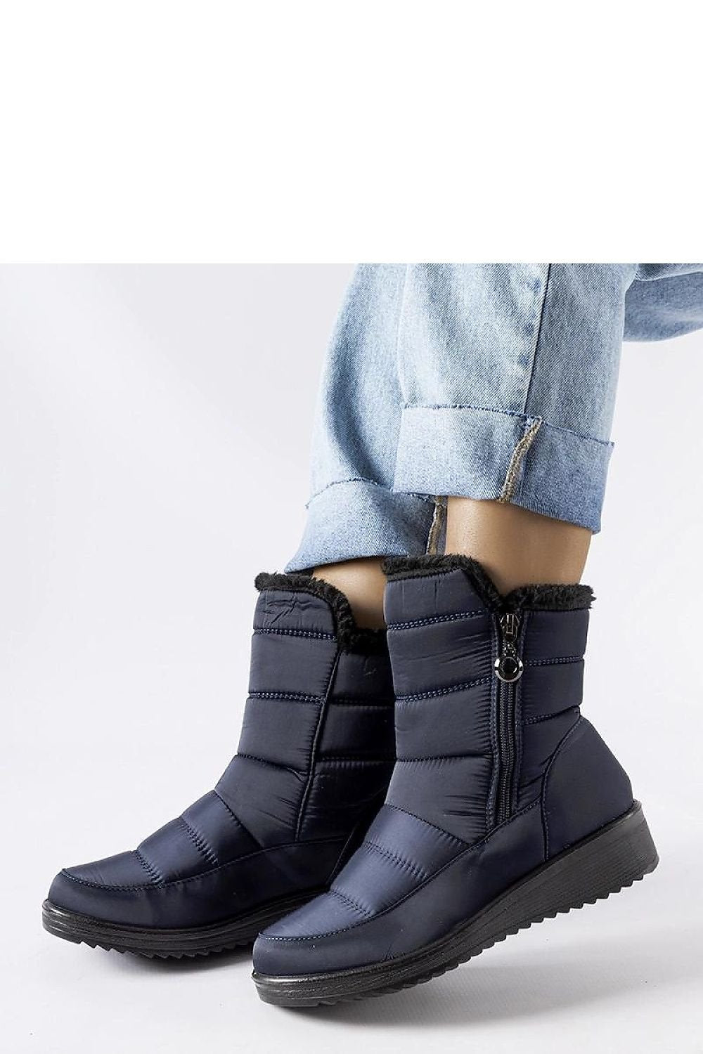 Marineblå snøstøvler med lavt festet kile til dame fra MS StyleHaven, laget av Viskose; polyester; Polyamid, farge Blå, størrelse 39, med long ermer, perfekt til casual; dress
