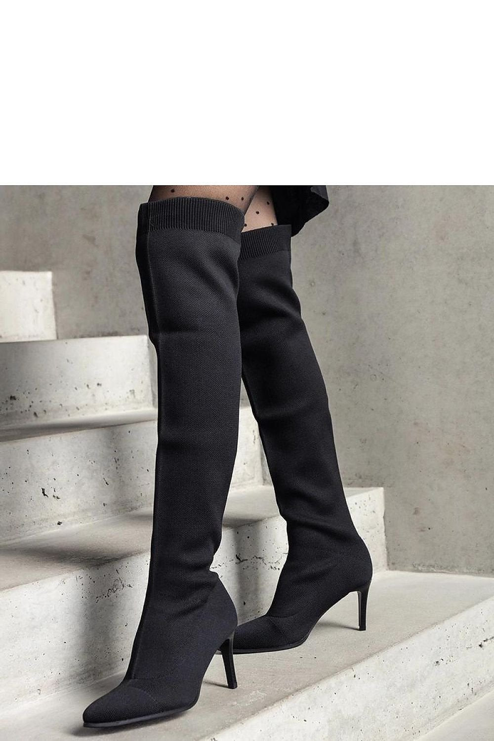 Atari svarte slip-on stilettstøvler til dame til dame fra MS StyleHaven, laget av Viskose; polyester; Polyamid, farge Svart, størrelse 39, med long ermer, perfekt til casual
