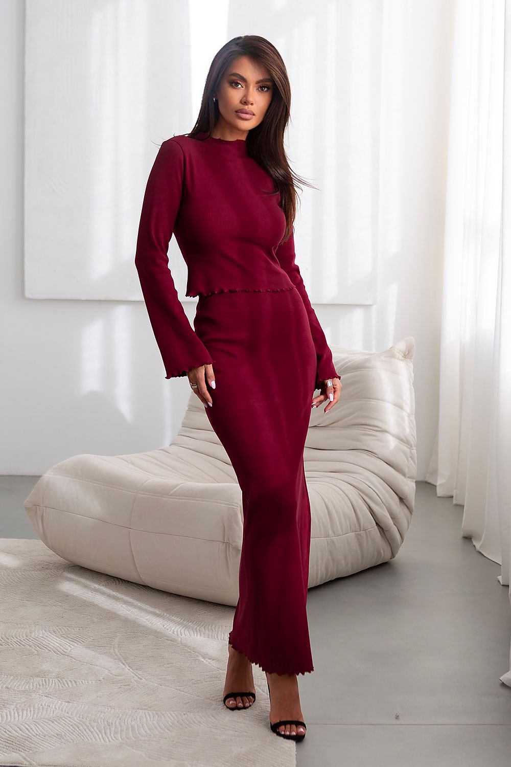 Sett IVON til dame fra MS StyleHaven, laget av Bomull; Elastan-1, farge beige, størrelse L, med long ermer, perfekt til dress