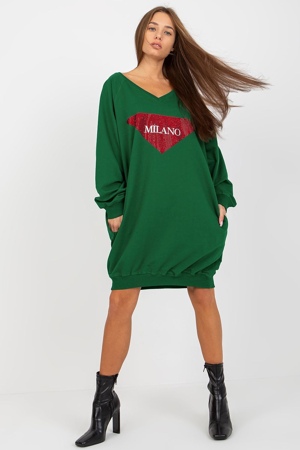Lang Genser med Jet Stones og Print FP til dame fra MS StyleHaven, størrelse one-size-fits-all, med long, kjolelengde knee, kjolestil sweater