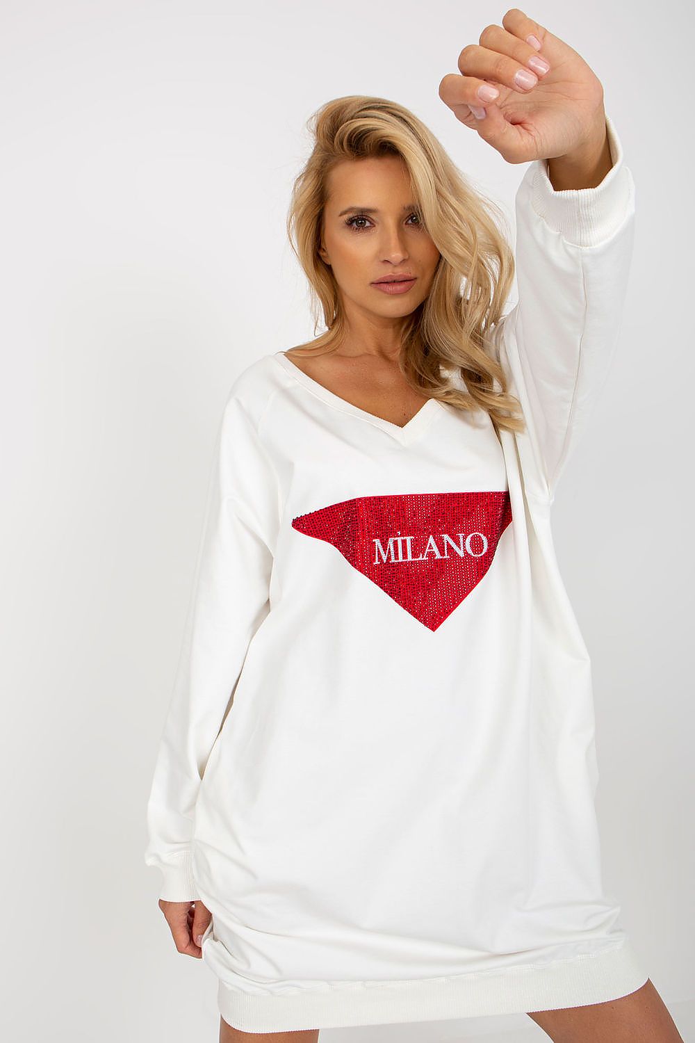 Lang Genser med Jet Stones og Print FP til dame fra MS StyleHaven, størrelse one-size-fits-all, med long, kjolelengde knee, kjolestil sweater