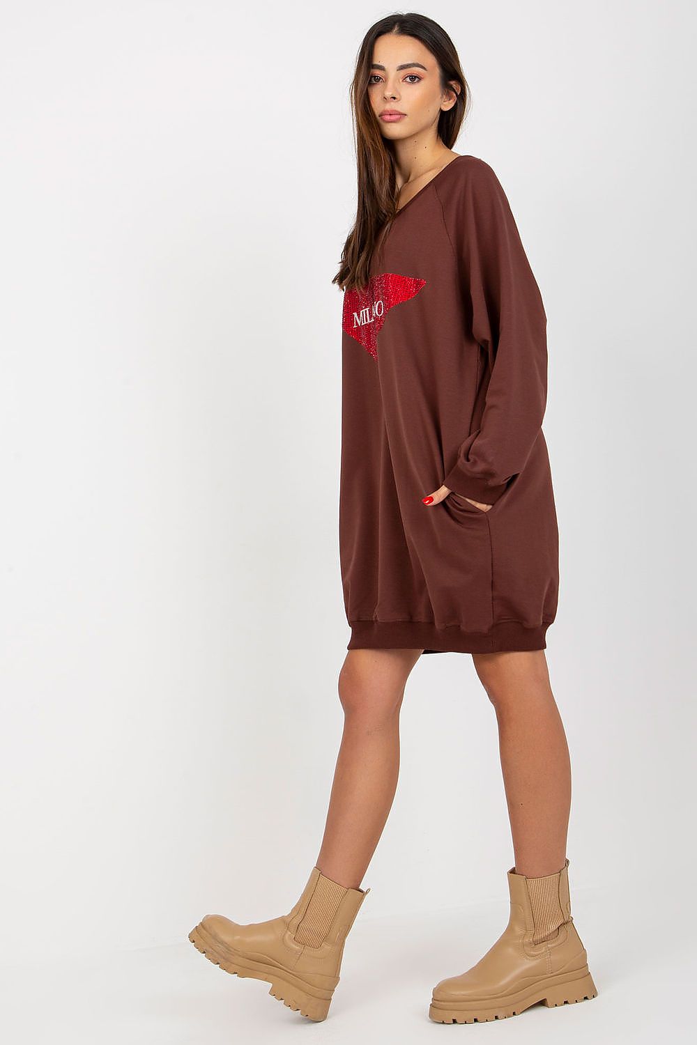 Lang Genser med Jet Stones og Print FP til dame fra MS StyleHaven, størrelse one-size-fits-all, med long, kjolelengde knee, kjolestil sweater