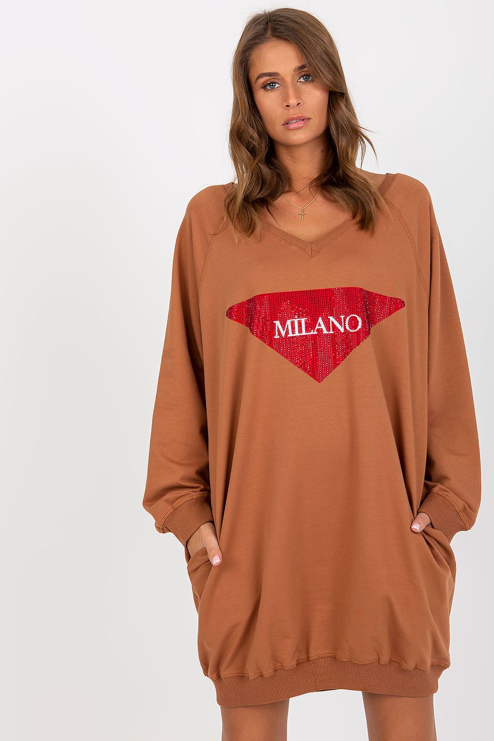 Lang Genser med Jet Stones og Print FP til dame fra MS StyleHaven, størrelse one-size-fits-all, med long, kjolelengde knee, kjolestil sweater