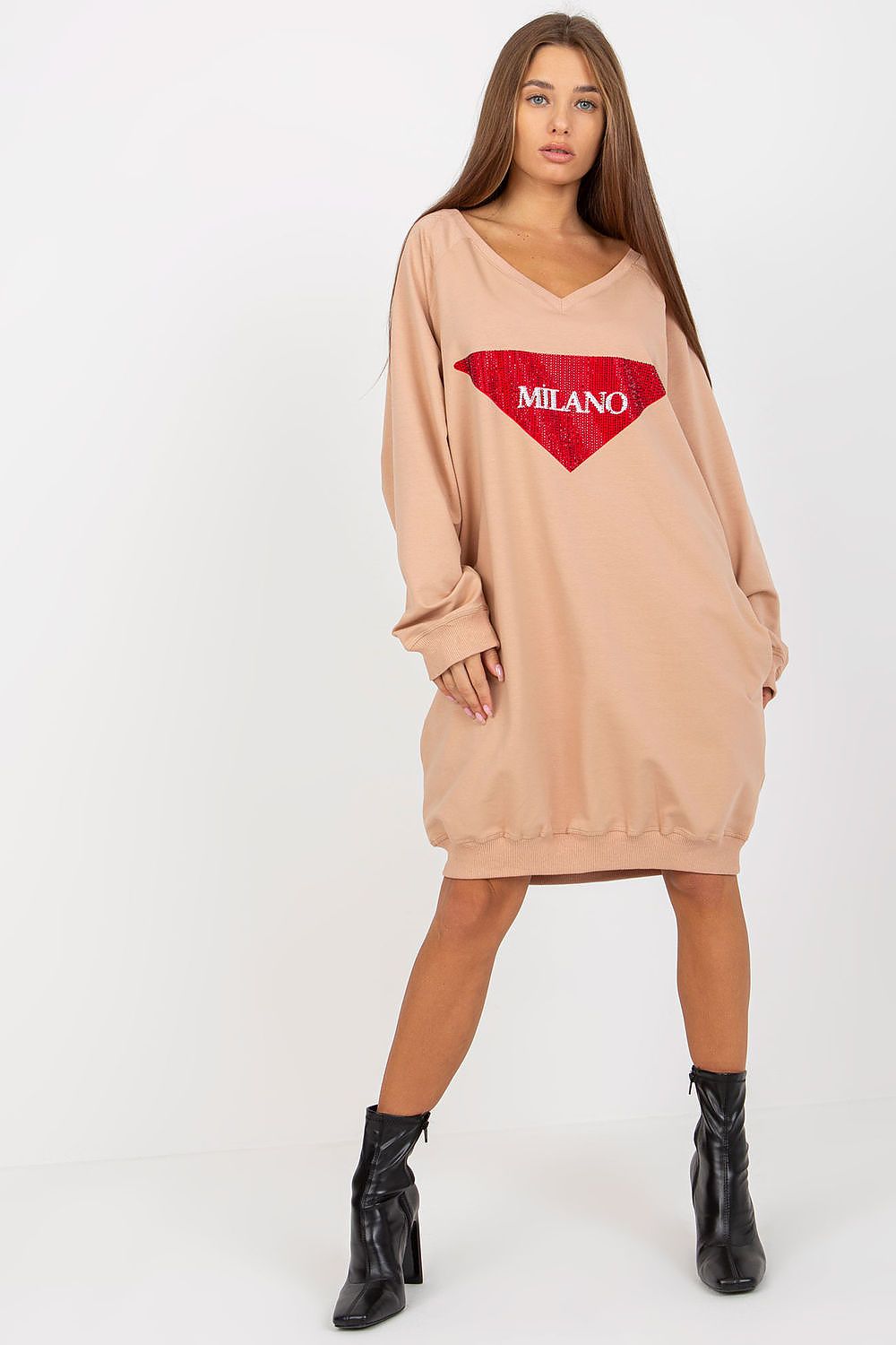 Lang Genser med Jet Stones og Print FP til dame fra MS StyleHaven, størrelse one-size-fits-all, med long, kjolelengde knee, kjolestil sweater