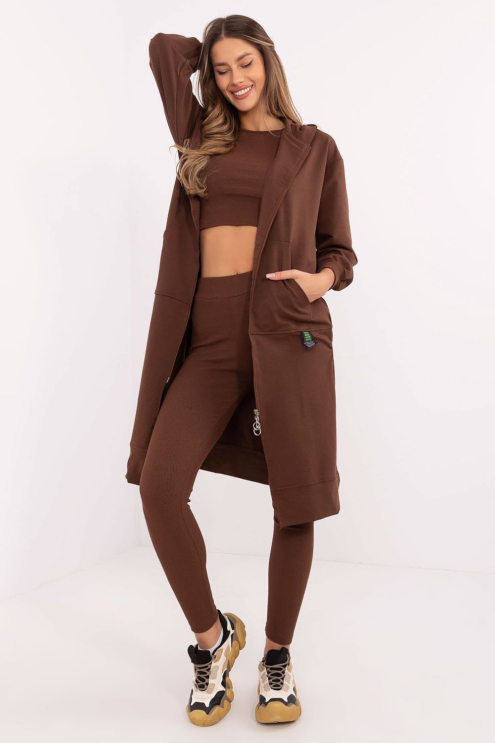 Tredelt Sett med Hettejakke, Topp og Leggings - FP til dame fra MS StyleHaven, størrelse one-size-fits-all, med long, kjolelengde midi, kjolestil sweater