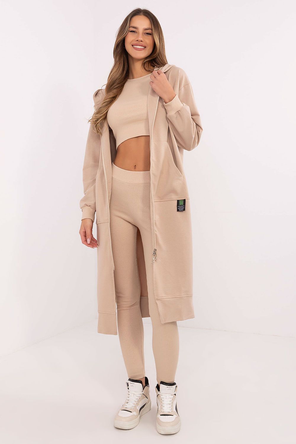 Tredelt Sett med Hettejakke, Topp og Leggings - FP til dame fra MS StyleHaven, størrelse one-size-fits-all, med long, kjolelengde midi, kjolestil sweater