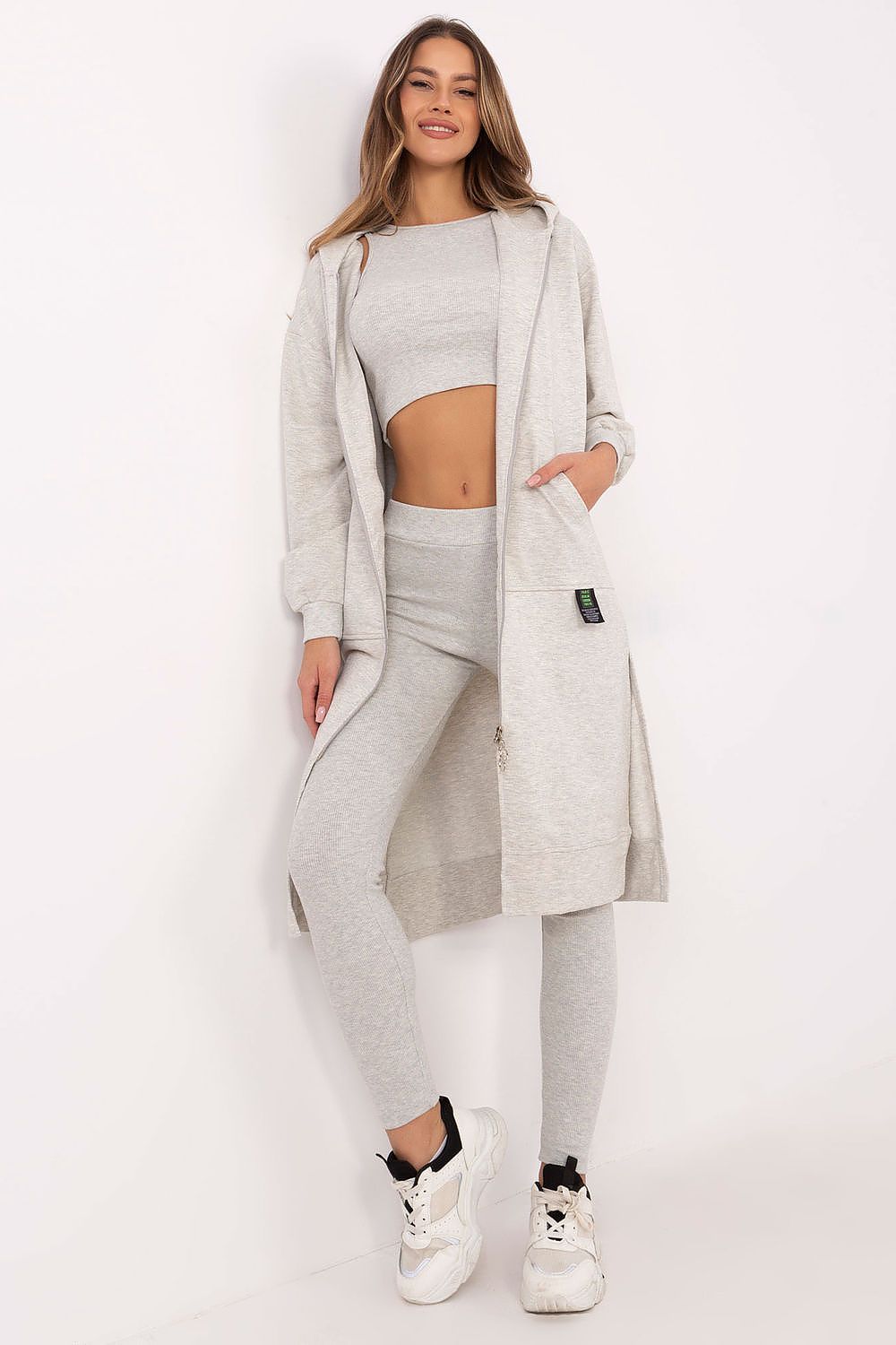 Tredelt Sett med Hettejakke, Topp og Leggings - FP til dame fra MS StyleHaven, størrelse one-size-fits-all, med long, kjolelengde midi, kjolestil sweater