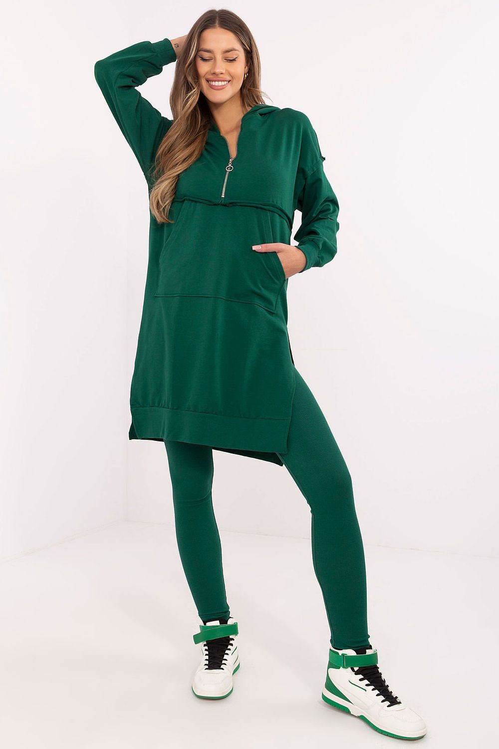 Sett med Lang Sweatshirt og Leggings - FP til dame fra MS StyleHaven, størrelse one-size-fits-all, med long, kjolelengde midi, kjolestil sweater