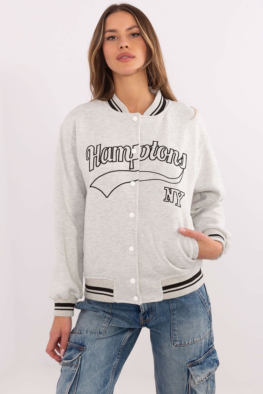 Bomberjakke dame - Sweatshirt FP til dame fra MS StyleHaven, størrelse one-size-fits-all, med long, bukselengde long, kjolelengde mini, kjolestil wrap; a-line