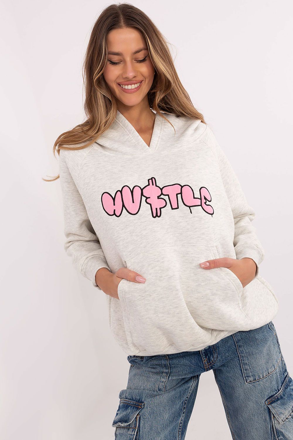 Hettegenser dame - Sweatshirt FP til dame fra MS StyleHaven, størrelse one-size-fits-all, med long, bukselengde long, kjolelengde mini, kjolestil wrap; a-line