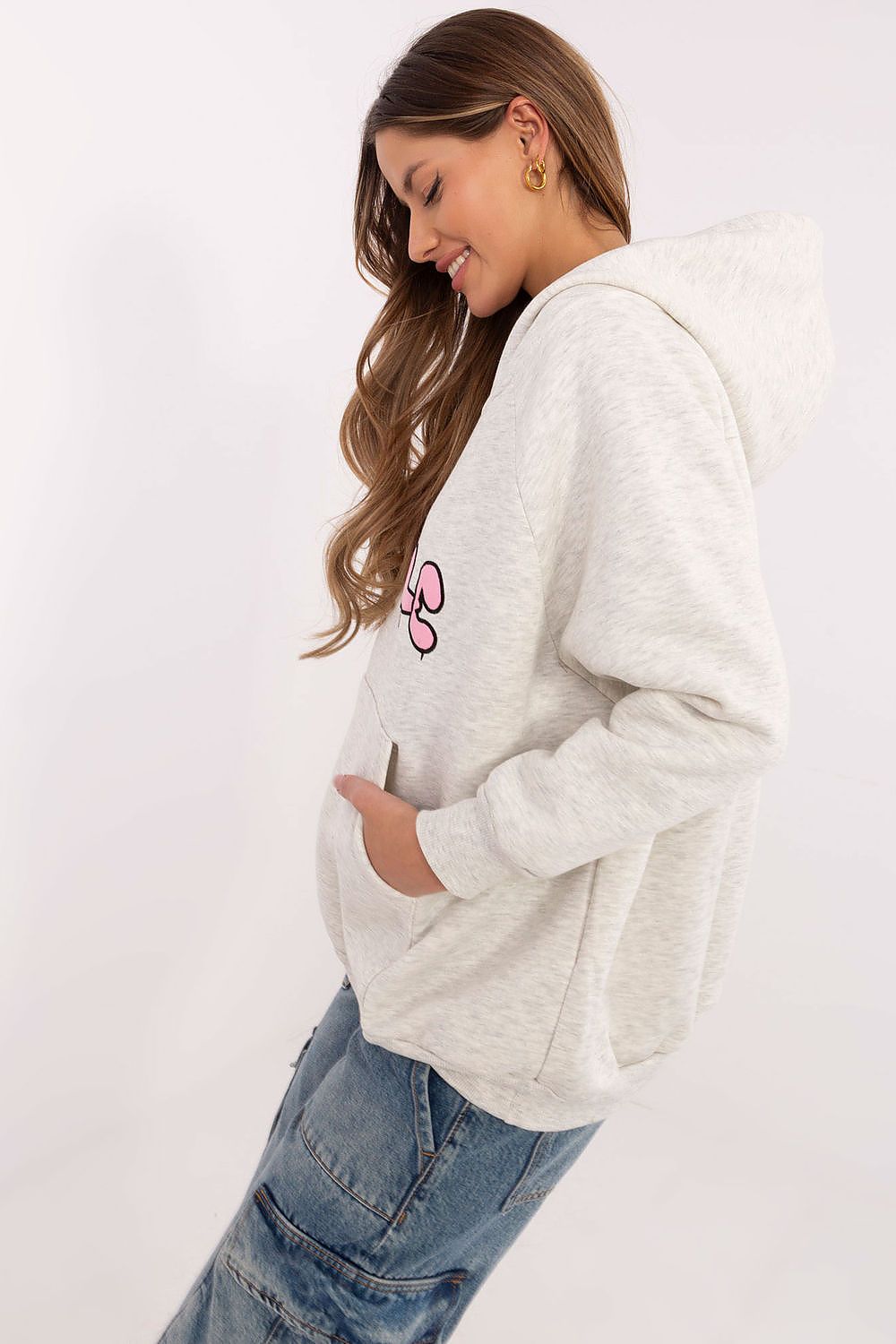 Hettegenser dame - Sweatshirt FP til dame fra MS StyleHaven, størrelse one-size-fits-all, med long, bukselengde long, kjolelengde mini, kjolestil wrap; a-line