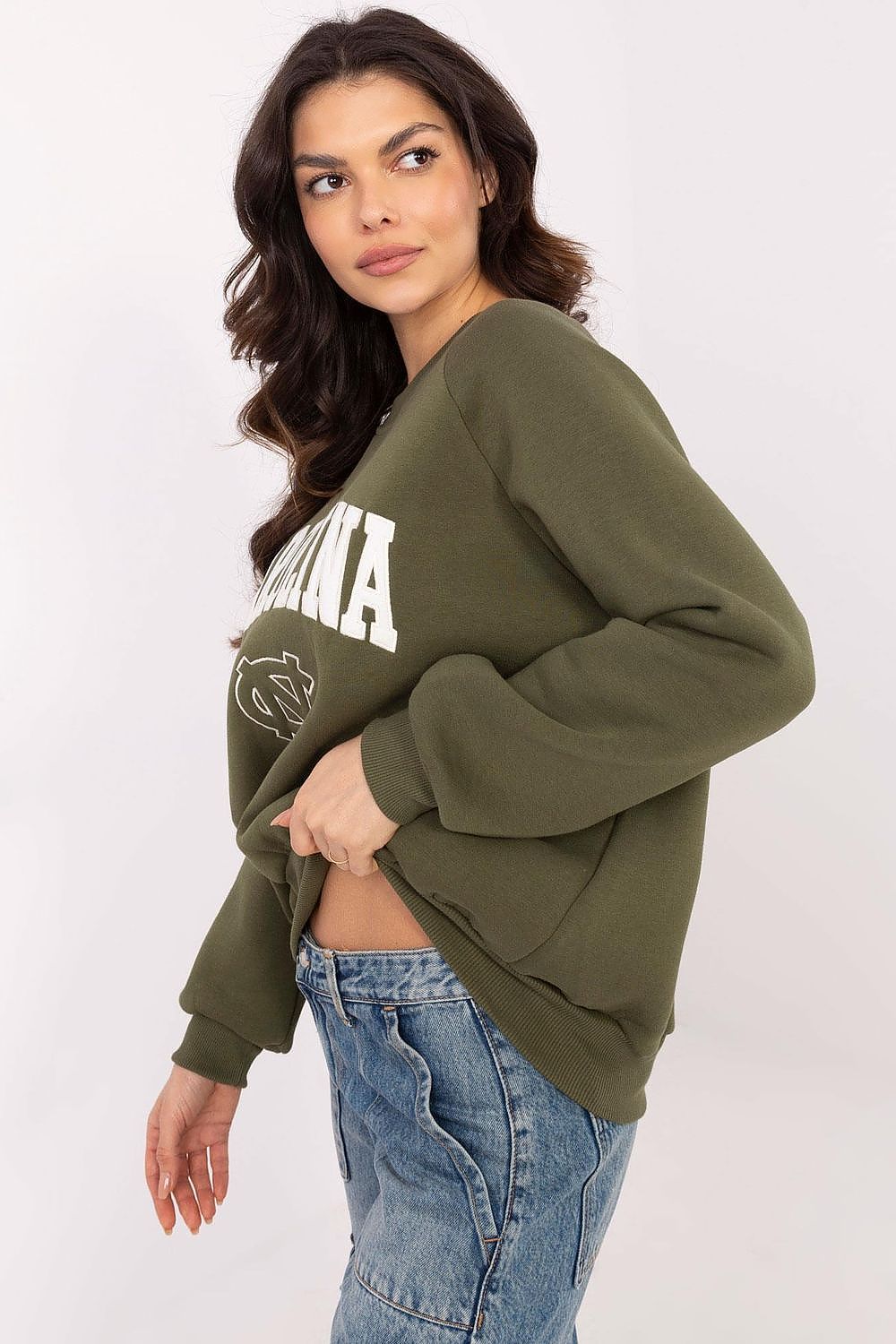 Damegenser med print - Sweatshirt FP til dame fra MS StyleHaven, størrelse one-size-fits-all, med long, bukselengde long, kjolelengde mini, kjolestil wrap; a-line