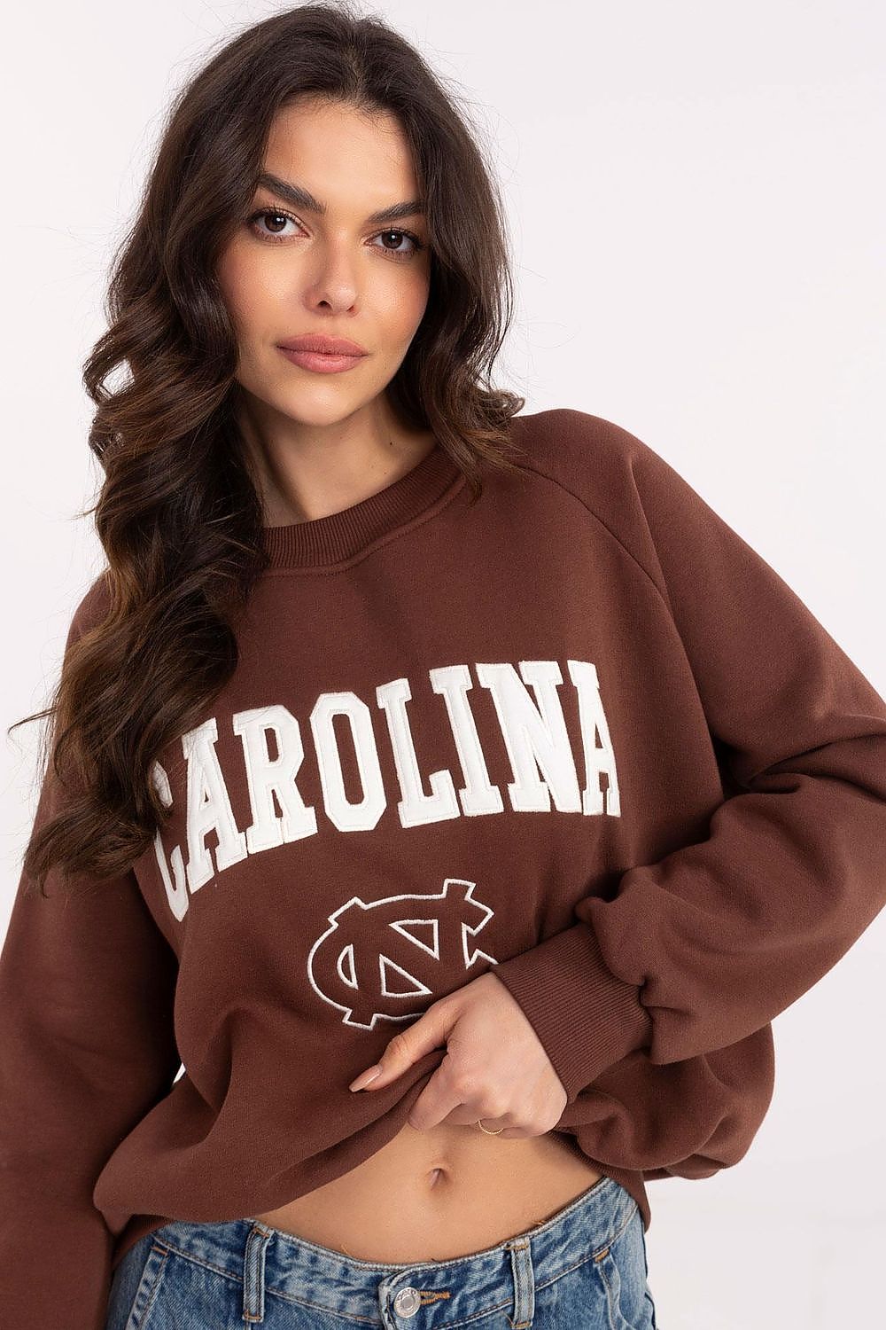 Damegenser med print - Sweatshirt FP til dame fra MS StyleHaven, størrelse one-size-fits-all, med long, bukselengde long, kjolelengde mini, kjolestil wrap; a-line