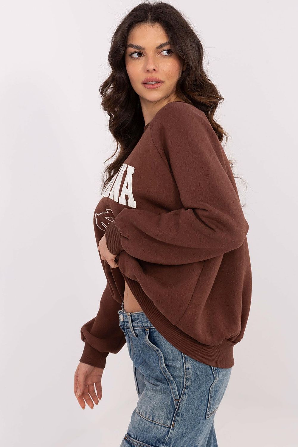 Damegenser med print - Sweatshirt FP til dame fra MS StyleHaven, størrelse one-size-fits-all, med long, bukselengde long, kjolelengde mini, kjolestil wrap; a-line