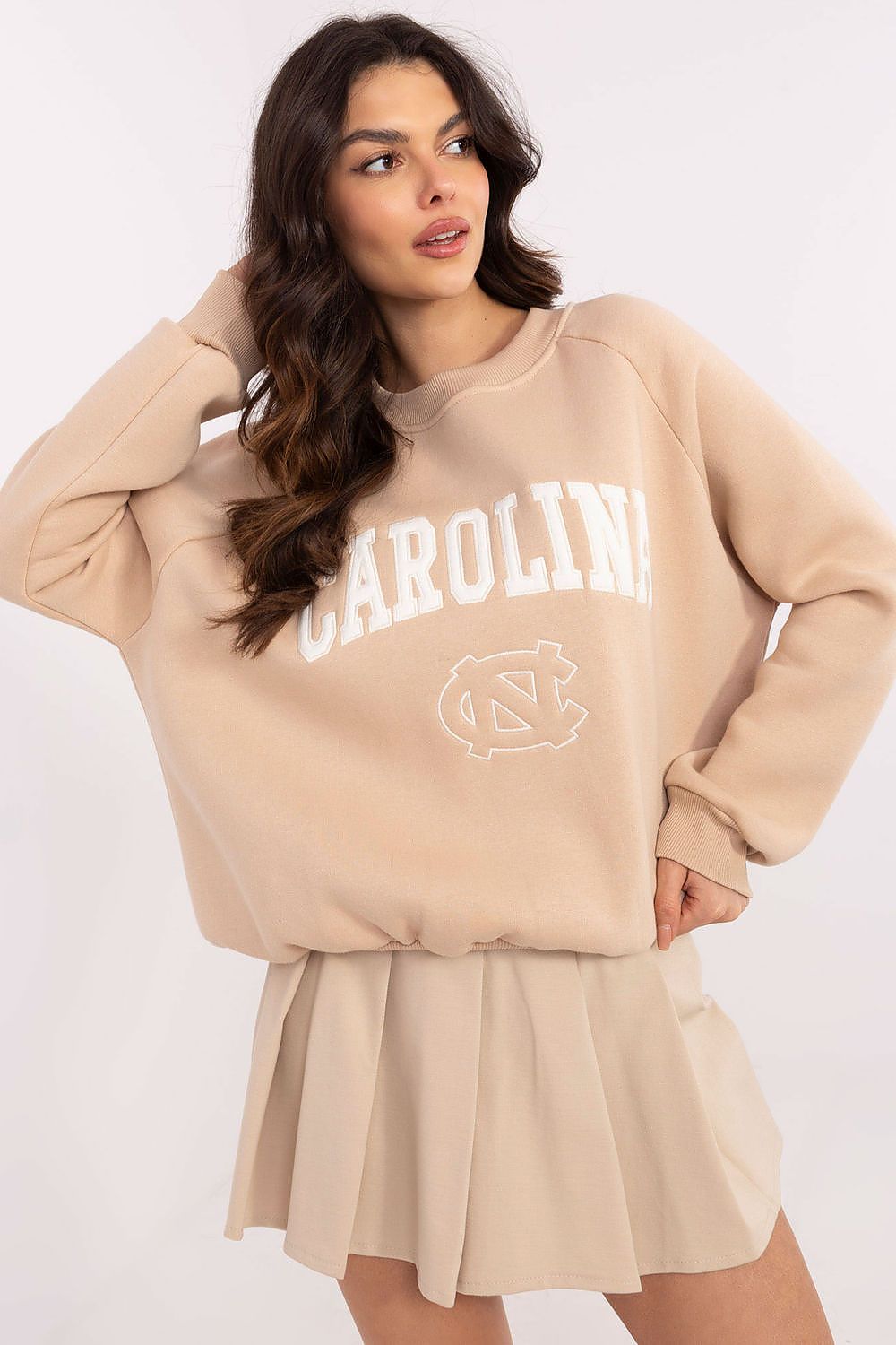 Damegenser med print - Sweatshirt FP til dame fra MS StyleHaven, størrelse one-size-fits-all, med long, bukselengde long, kjolelengde mini, kjolestil wrap; a-line