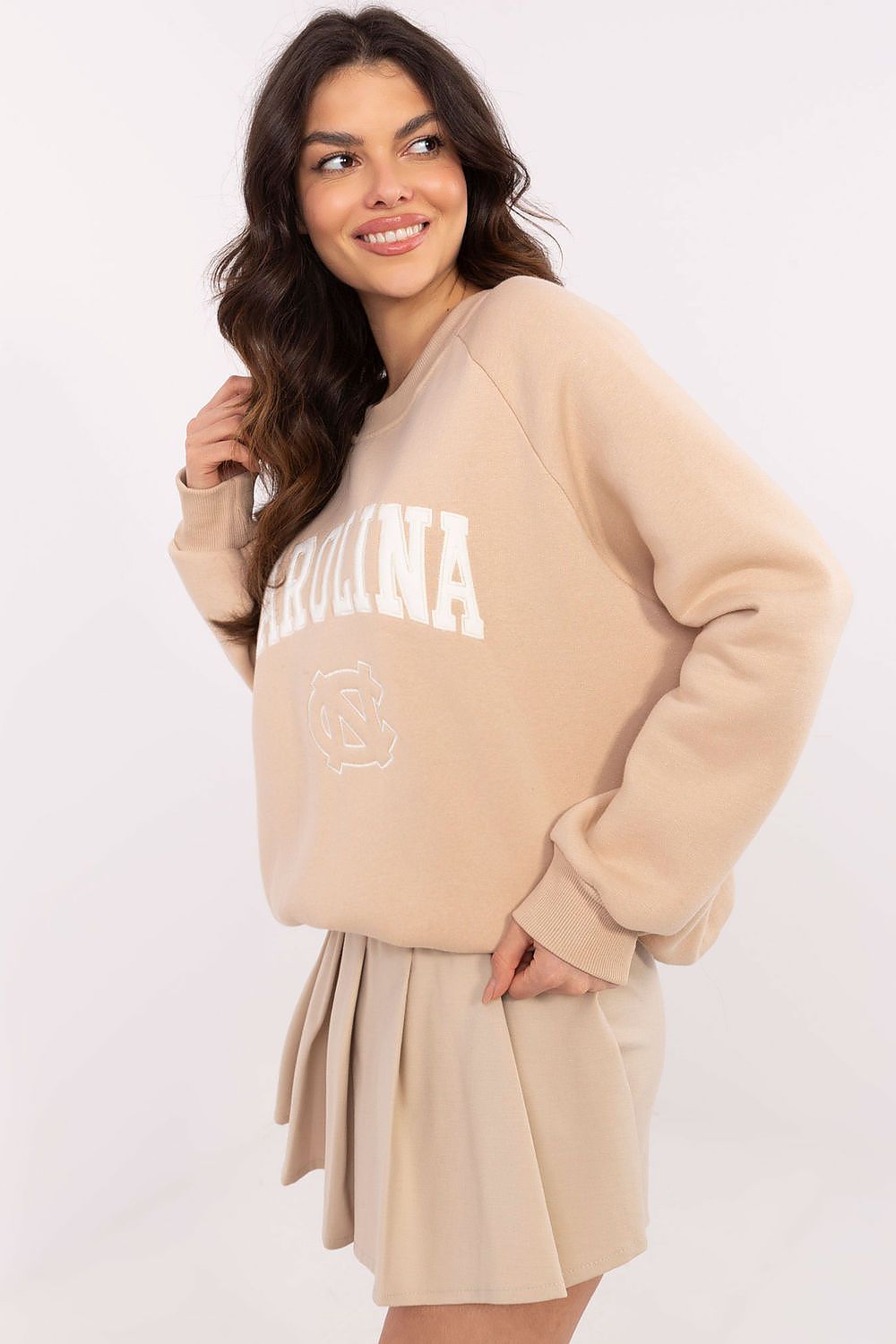 Damegenser med print - Sweatshirt FP til dame fra MS StyleHaven, størrelse one-size-fits-all, med long, bukselengde long, kjolelengde mini, kjolestil wrap; a-line