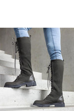 Veradi brune plattformstøvler til dame til dame fra MS StyleHaven, laget av Viskose; polyester; Polyamid, farge Grønn, størrelse 36, med long ermer, perfekt til casual