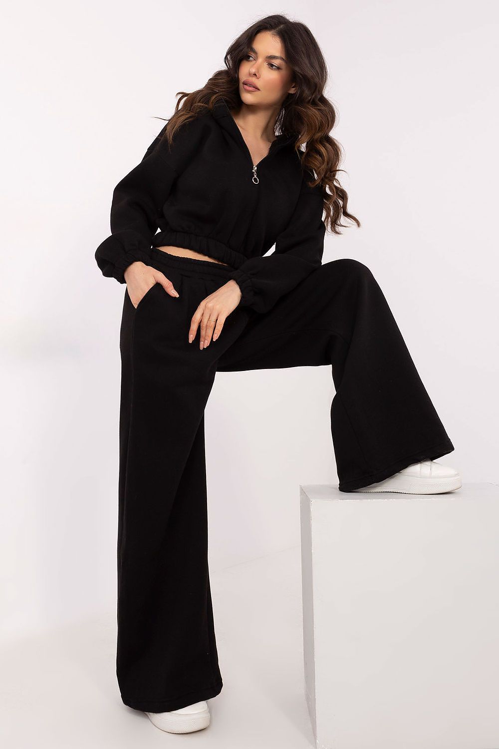 Damesett med Kort Hettegenser og Vide Bukser - FP til dame fra MS StyleHaven, størrelse one-size-fits-all, med long, kjolelengde midi, kjolestil sweater