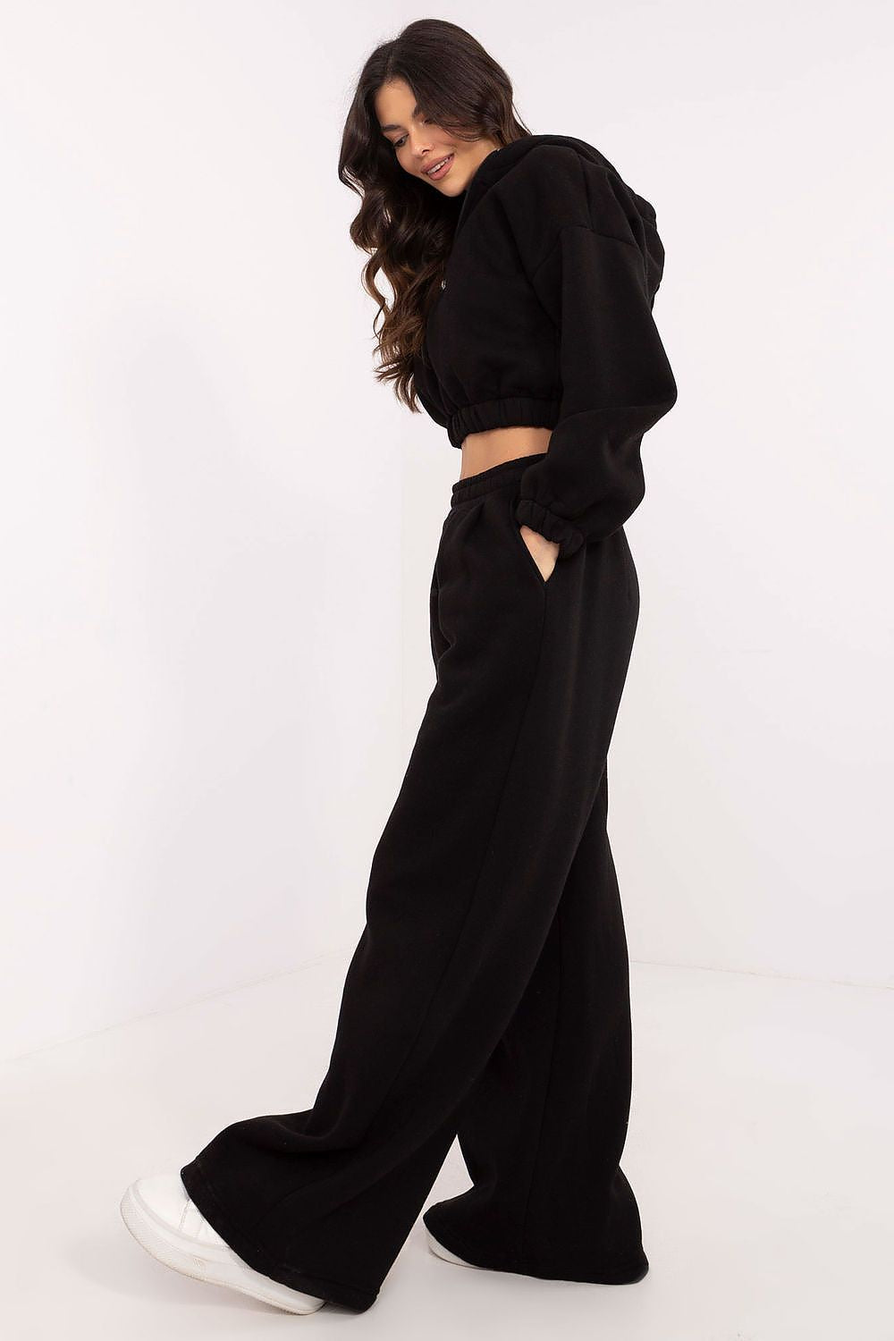 Damesett med Kort Hettegenser og Vide Bukser - FP til dame fra MS StyleHaven, størrelse one-size-fits-all, med long, kjolelengde midi, kjolestil sweater