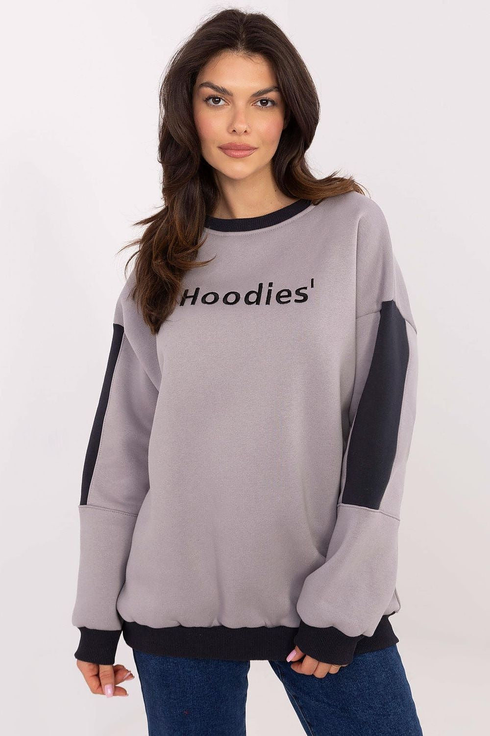 Damegenser med broderi - Sweatshirt FP til dame fra MS StyleHaven, størrelse one-size-fits-all, med long, bukselengde long, kjolelengde mini, kjolestil wrap; a-line