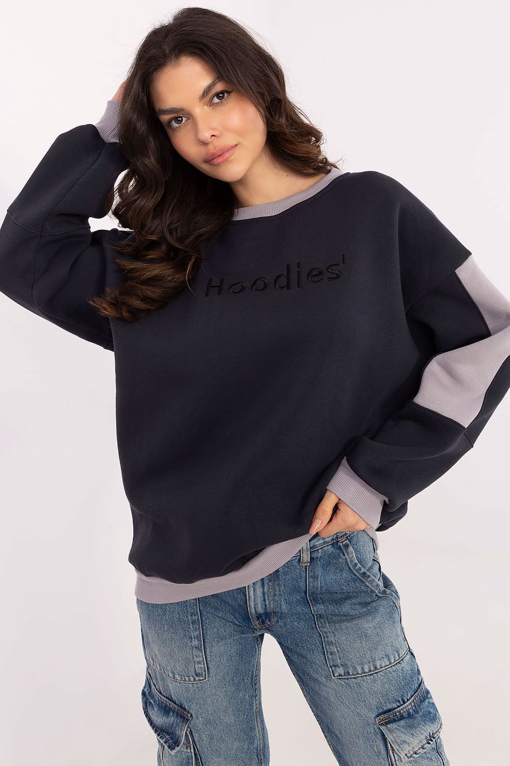 Damegenser med broderi - Sweatshirt FP til dame fra MS StyleHaven, størrelse one-size-fits-all, med long, bukselengde long, kjolelengde mini, kjolestil wrap; a-line