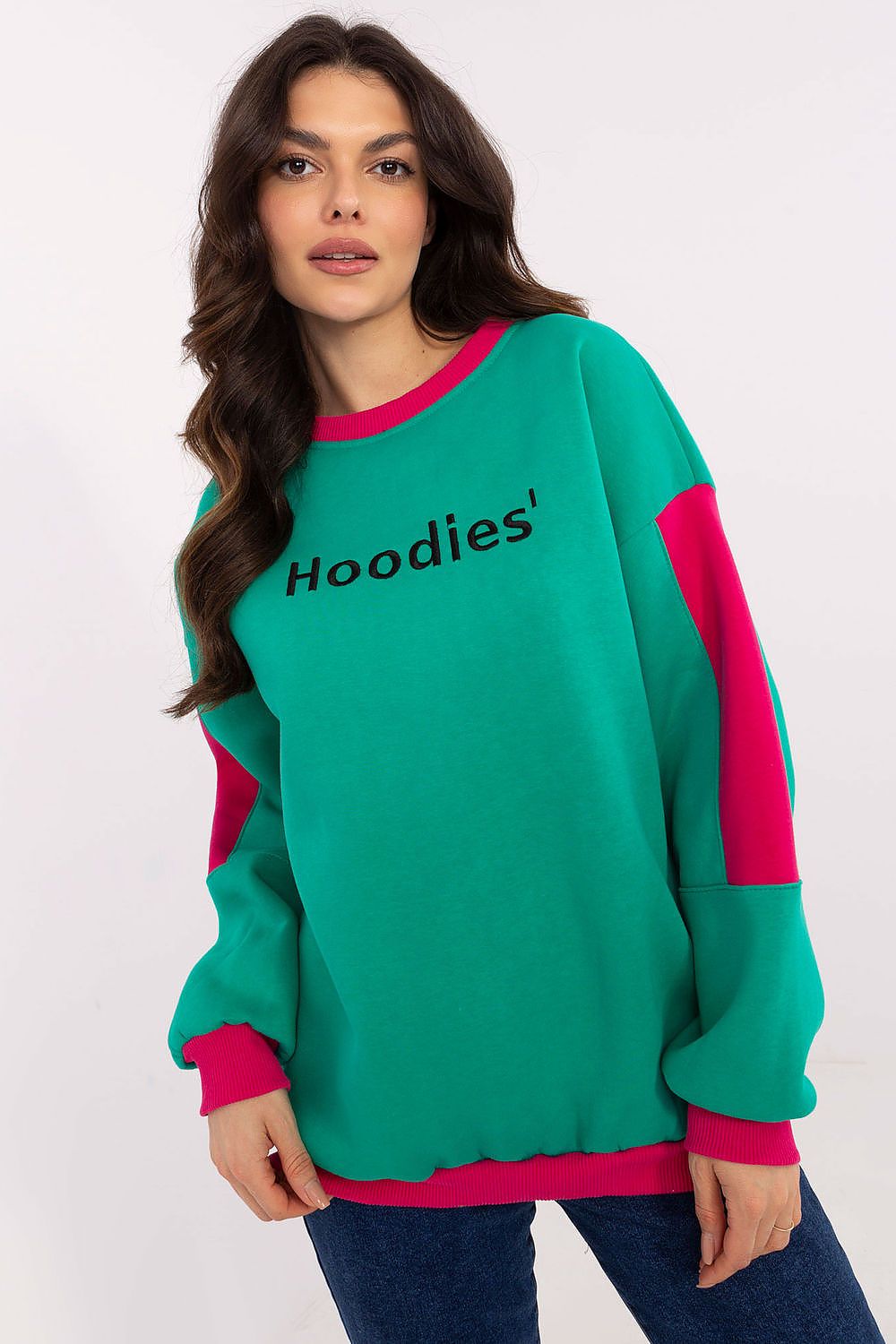 Damegenser med broderi - Sweatshirt FP til dame fra MS StyleHaven, størrelse one-size-fits-all, med long, bukselengde long, kjolelengde mini, kjolestil wrap; a-line