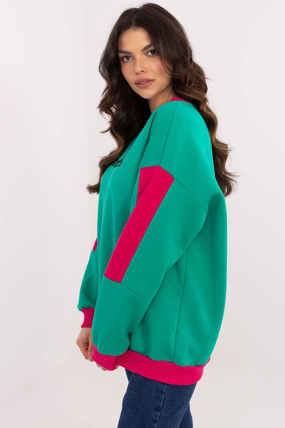 Damegenser med broderi - Sweatshirt FP til dame fra MS StyleHaven, størrelse one-size-fits-all, med long, bukselengde long, kjolelengde mini, kjolestil wrap; a-line