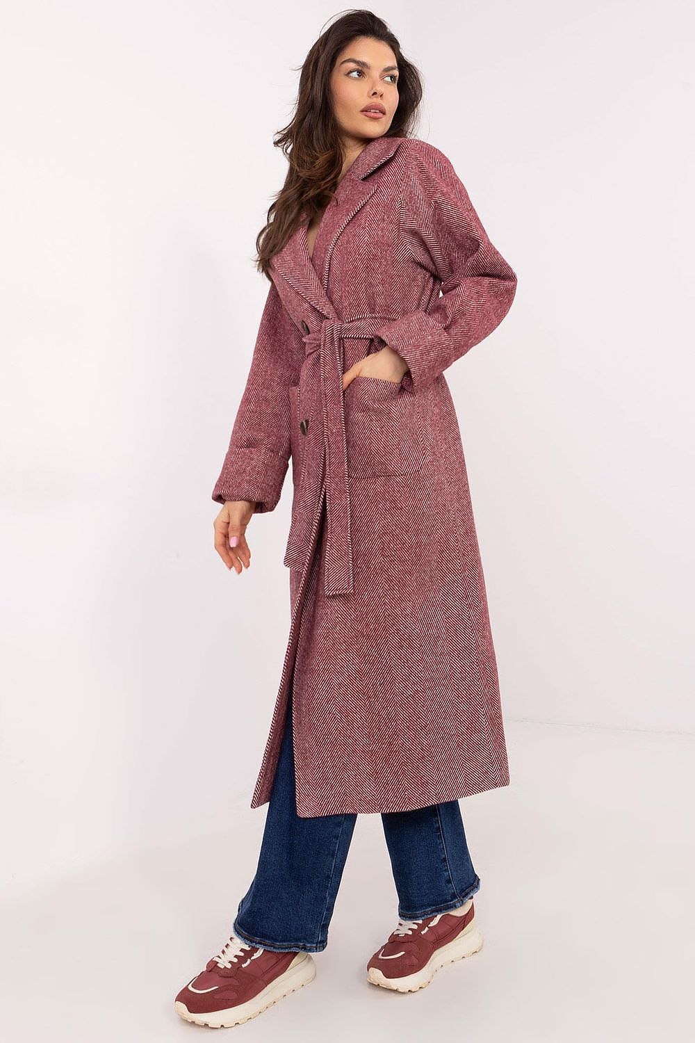Lakerta Ullkåpe til dame til dame fra MS StyleHaven, laget av Ull; polyester, farge Rød, størrelse S/M, med long ermer, perfekt til casual; dress