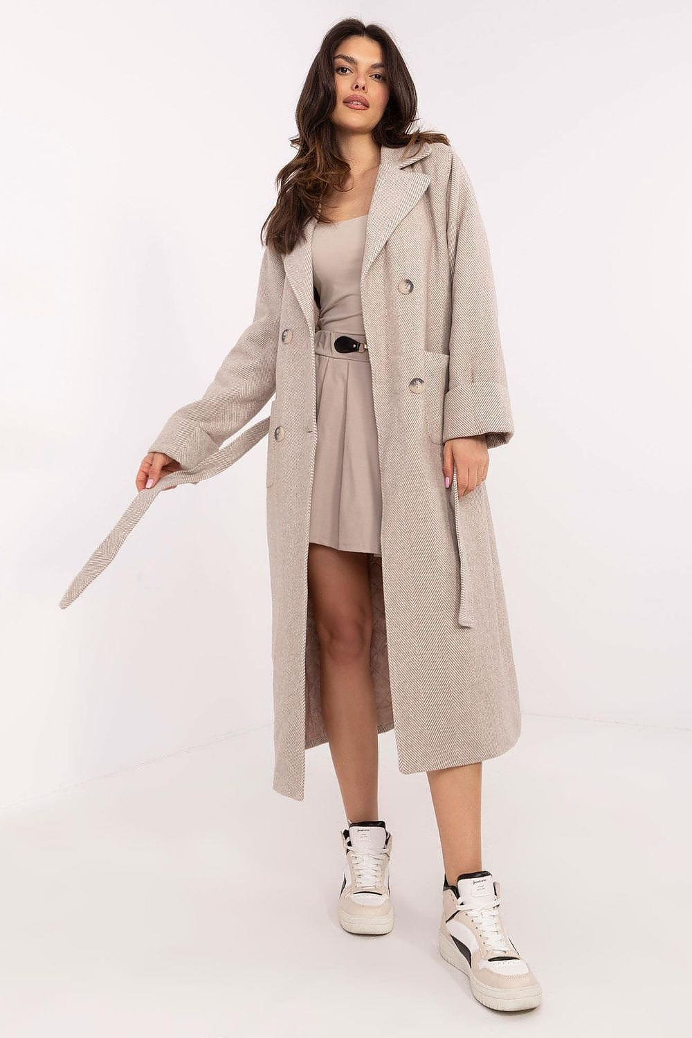 Lakerta Ullkåpe til dame til dame fra MS StyleHaven, laget av Ull; polyester, farge beige, størrelse L/XL, med long ermer, perfekt til casual; dress