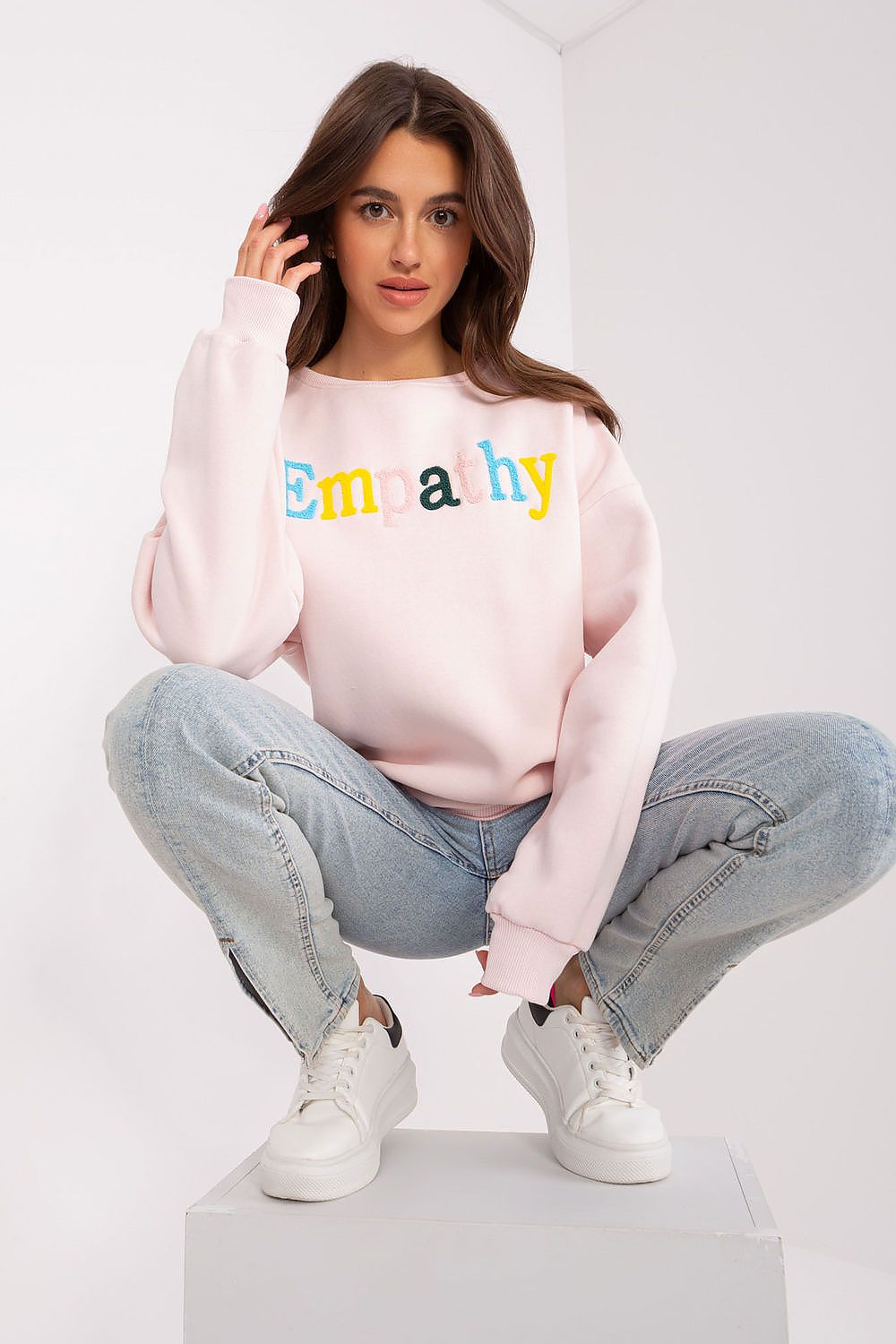 Damegenser med print - Sweatshirt FP til dame fra MS StyleHaven, størrelse one-size-fits-all, med short, bukselengde long, kjolelengde mini, kjolestil wrap; a-line