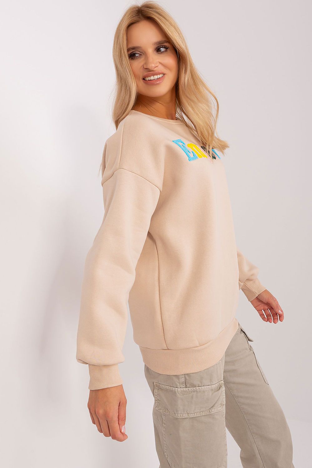 Damegenser med print - Sweatshirt FP til dame fra MS StyleHaven, størrelse one-size-fits-all, med short, bukselengde long, kjolelengde mini, kjolestil wrap; a-line