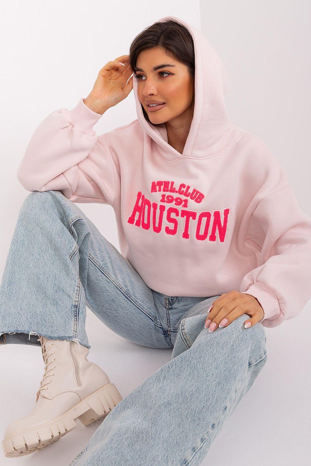 Dame Hettegenser - Sweatshirt FP til dame fra MS StyleHaven, størrelse one-size-fits-all, med short, bukselengde long, kjolelengde mini, kjolestil wrap; a-line