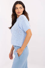 Short sleeve sweater Italy Moda fra MS StyleHaven, størrelse one-size-fits-all, med short, bukselengde long, kjolelengde midi, kjolestil wrap