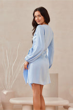 Catlin – sateng Minikjole av Roco Fashion fra MS StyleHaven, størrelse 42, med long, bukselengde long, kjolelengde mini, kjolestil wrap; a-line