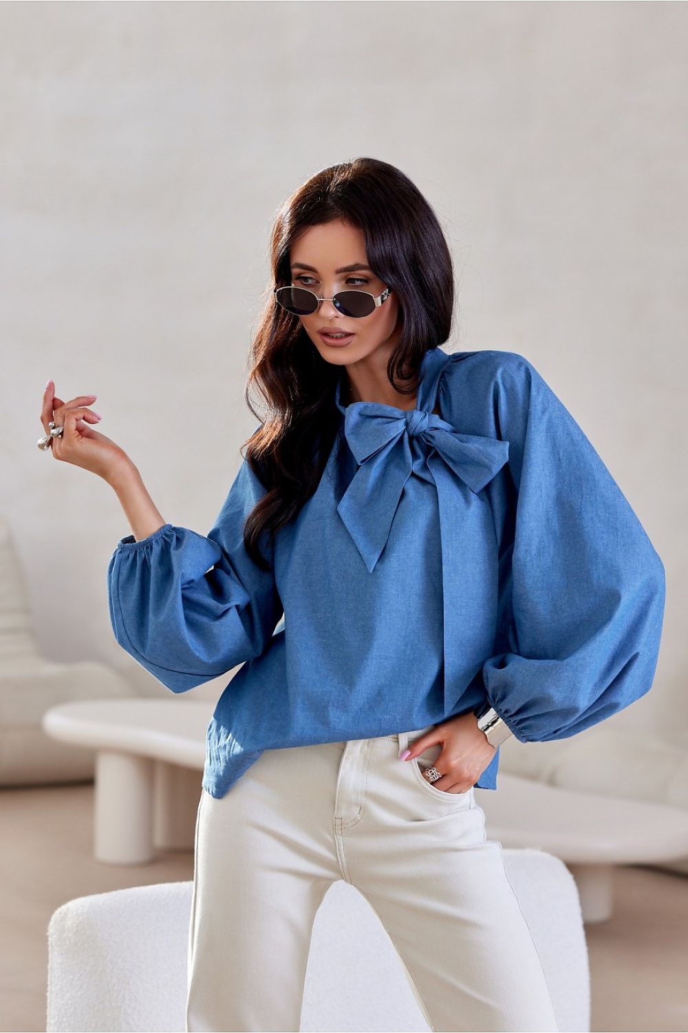 Romantisk bomullsbluse – Roco Fashion fra MS StyleHaven, størrelse 36, med long, bukselengde long, kjolelengde mini, kjolestil wrap; a-line