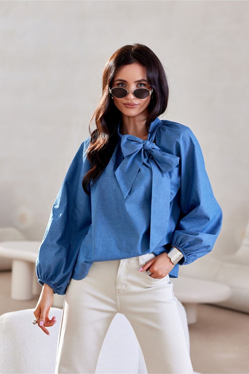 Romantisk bomullsbluse – Roco Fashion fra MS StyleHaven, størrelse 38, med long, bukselengde long, kjolelengde mini, kjolestil wrap; a-line