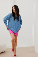 Oversized bomullsskjorte fra Roco Fashion fra MS StyleHaven, størrelse L/XL, med long, bukselengde long, kjolelengde maxi, kjolestil sheath