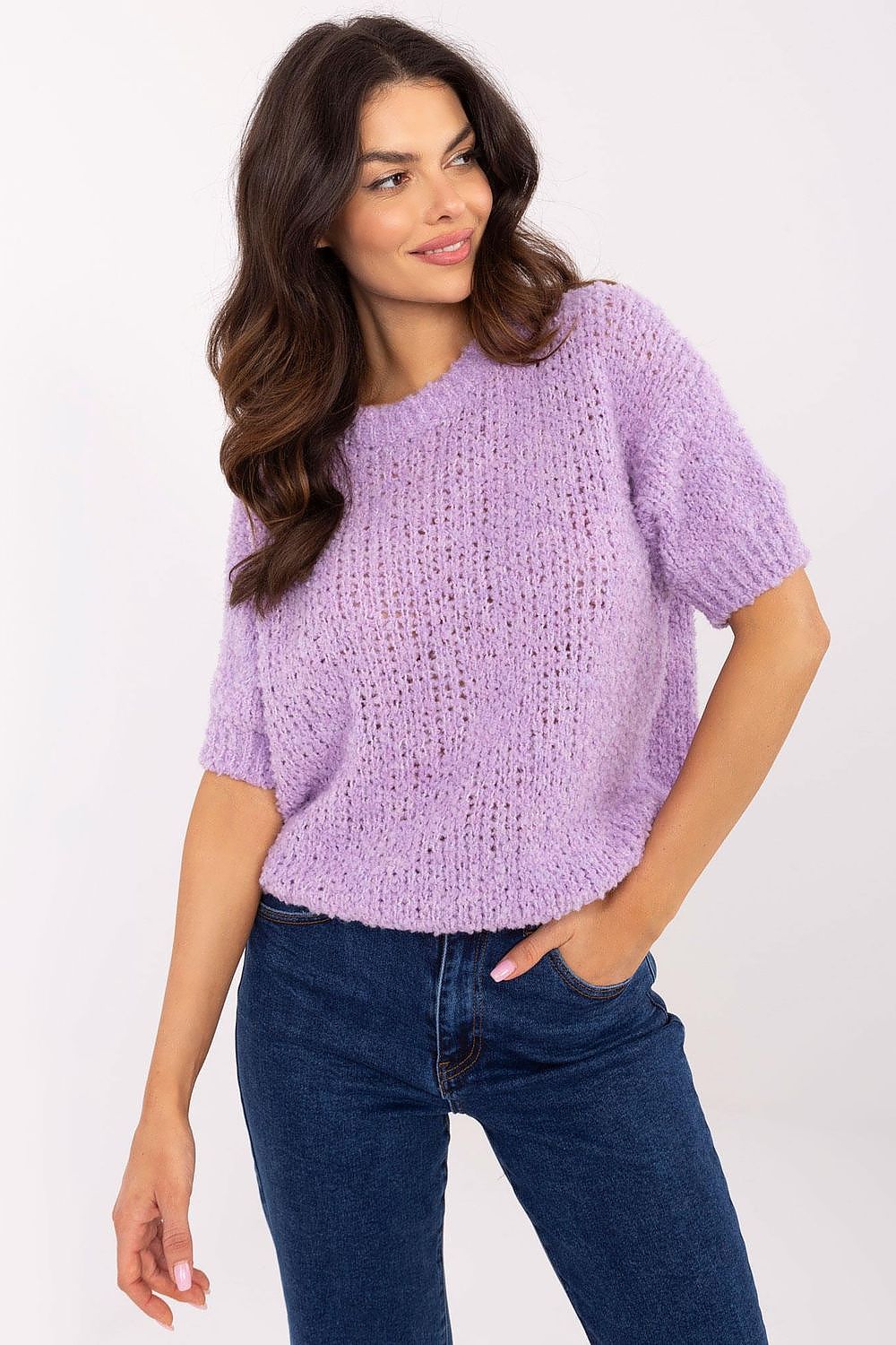 Short sleeve sweater Italy Moda fra MS StyleHaven, størrelse one-size-fits-all, med short, bukselengde long, kjolelengde midi, kjolestil wrap
